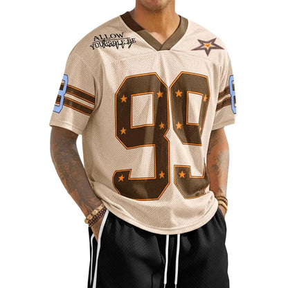 Runcati Men's Oversized Y2K Jersey T-Shirts - Unisex V-Neck Graphic Number Tees for Summer Streetwear Fashion