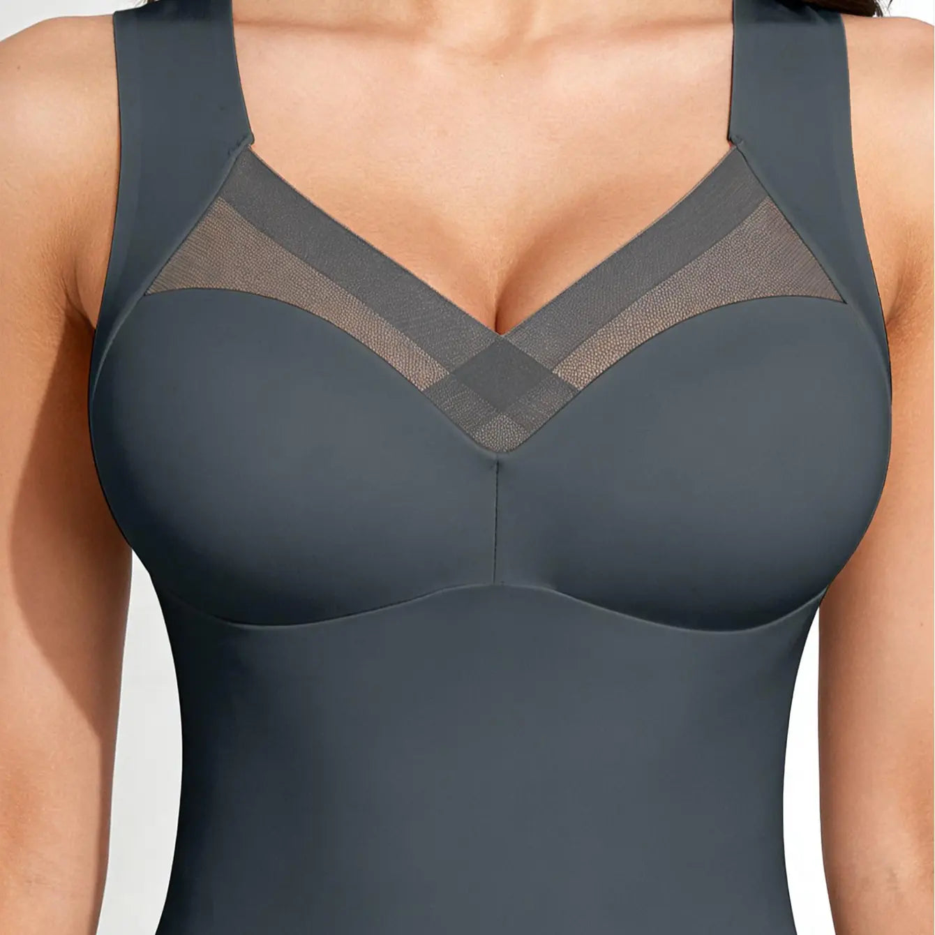 Esselegance Women's Luxury Seamless Longline Bra - Sophisticated Mesh Plunge V-Neck Wirefree Bralette - Premium Smoothing Shapewear Crop Top with Built-In Support - Elegant Wide Strap Push-Up Everyday Camisole - Invisible High-End Basics