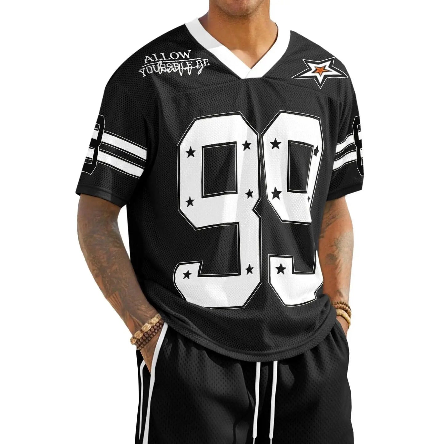Runcati Men's Oversized Y2K Jersey T-Shirts - Unisex V-Neck Graphic Number Tees for Summer Streetwear Fashion