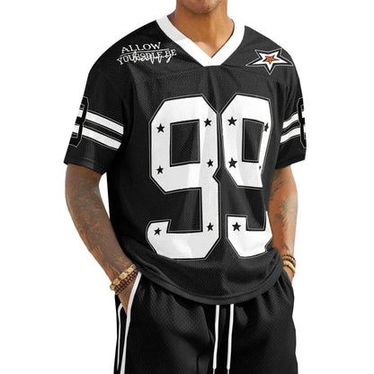 Runcati Men's Oversized Y2K Jersey T-Shirts - Unisex V-Neck Graphic Number Tees for Summer Streetwear Fashion