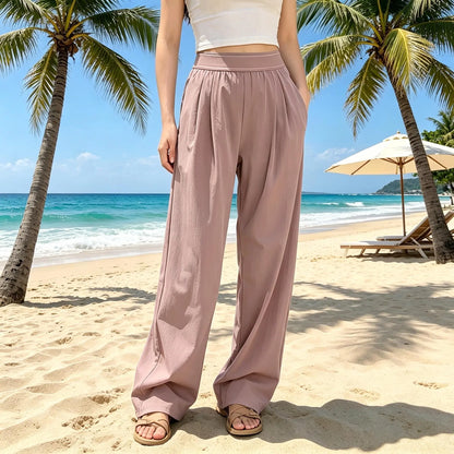 High-Waisted Wide Leg Lounge Pants for Women with Pockets – Lightweight Stretch Casual Yoga and Travel Pants