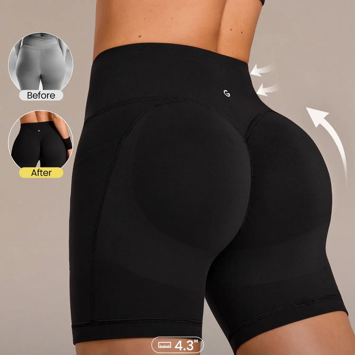 GLOWMODE Featherfit Peakbum Collection Invisible Scrunch Leggings and Shorts with Side Pockets for Medium Impact Training and Fitness Activities