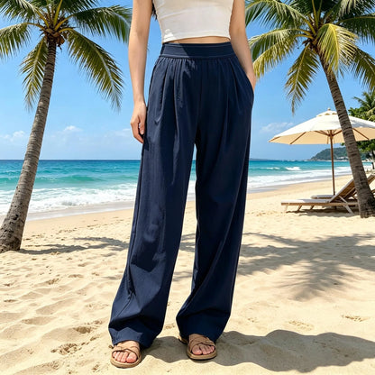 High-Waisted Wide Leg Lounge Pants for Women with Pockets – Lightweight Stretch Casual Yoga and Travel Pants