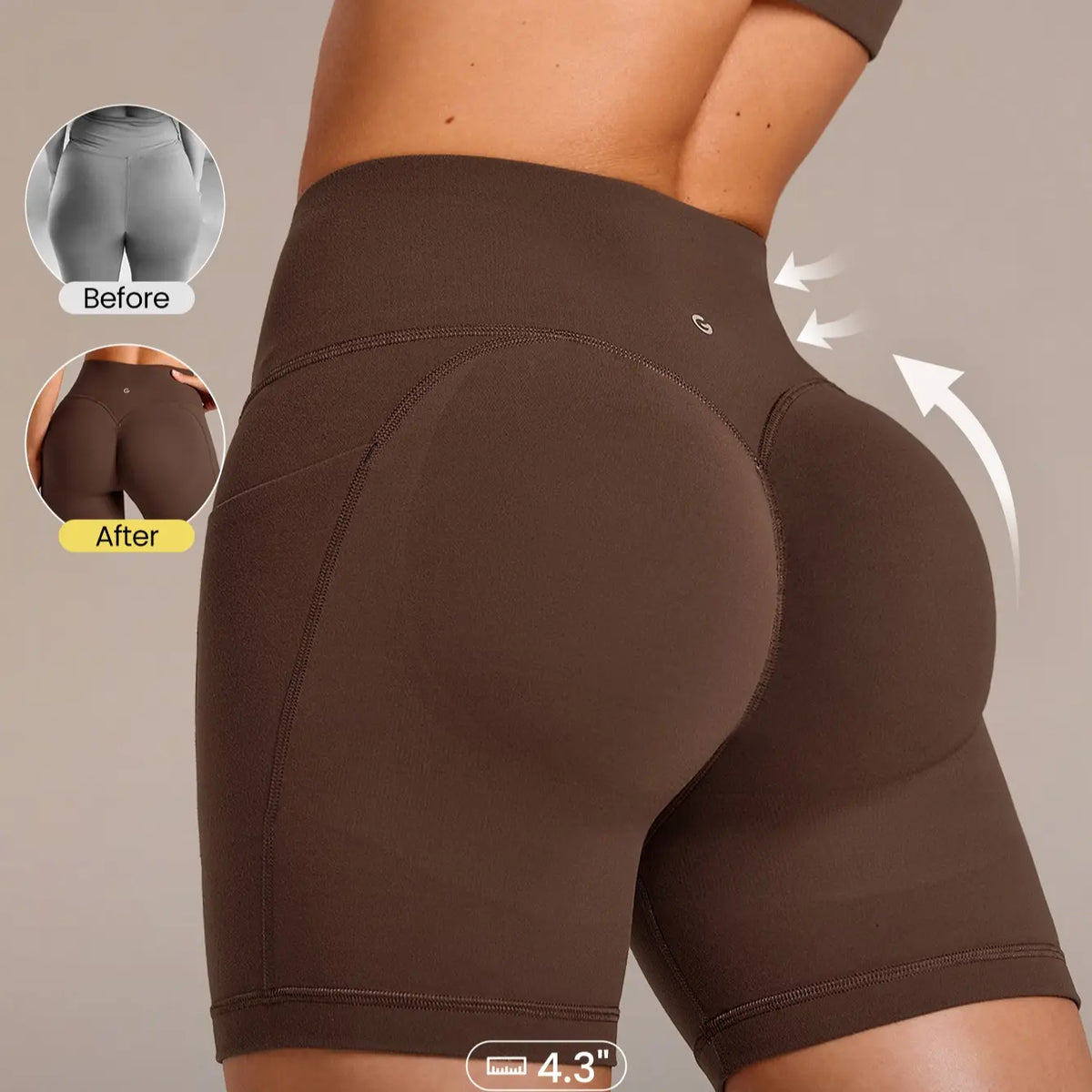 GLOWMODE Featherfit Peakbum Collection Invisible Scrunch Leggings and Shorts with Side Pockets for Medium Impact Training and Fitness Activities