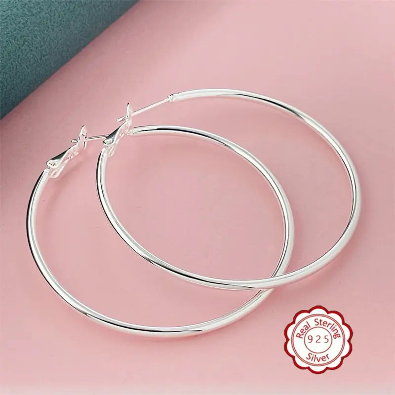 925 Silver Hoop Earrings for Women Hypoallergenic Thin Silver Hoops Earrings for Women Lightweight Flat Large Hoop Earring 50Mm，Hypoallergenic Ear Needles, Suitable for Daily and Vacation Wear, Suitable as Valentine'S Day Giftsummerwins